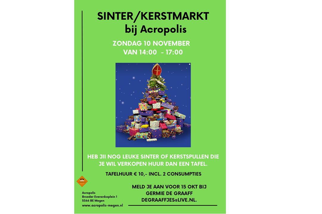 SinterKerstmarkt 10 november in Acropolis Megen