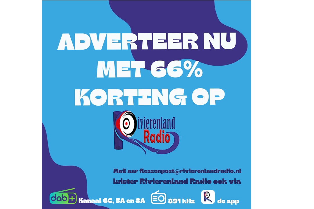 Adverteer nu met 66% Korting bij Rivierenland Radio