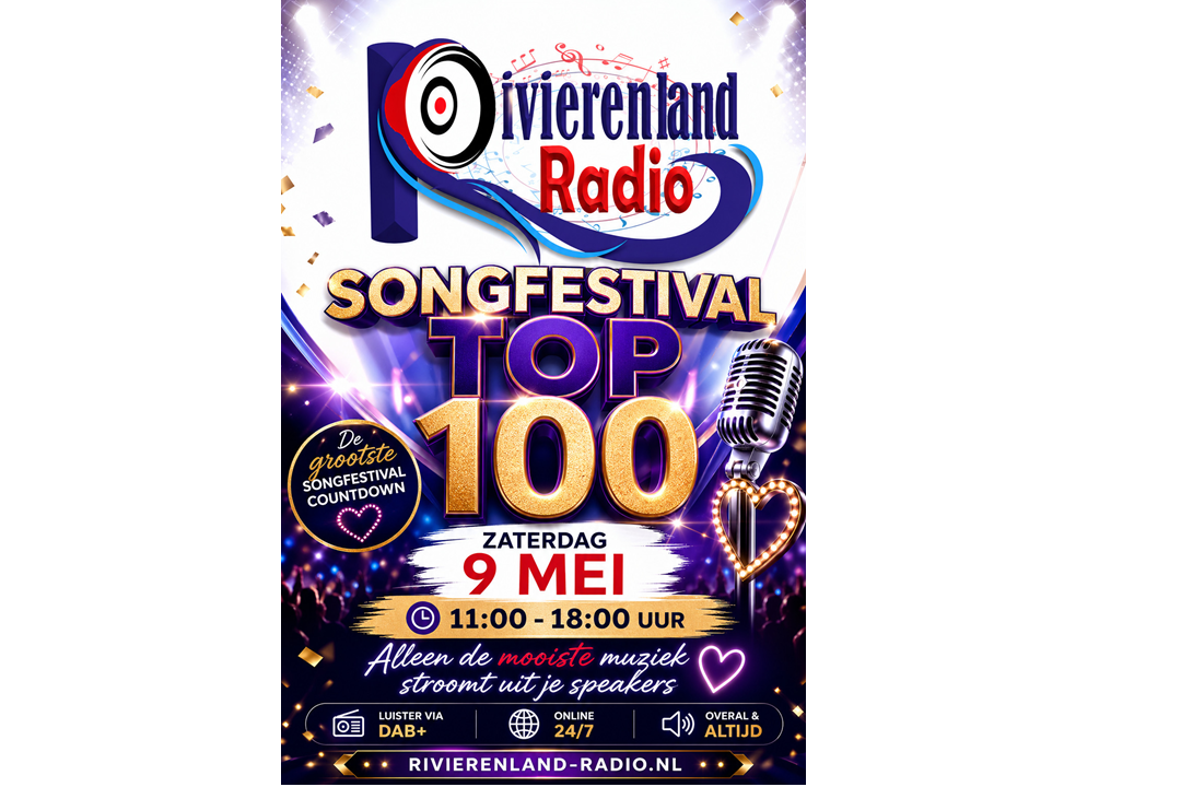 Songfestival Top 100 bij Rivierenland Radio